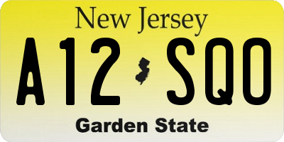 NJ license plate A12SQO