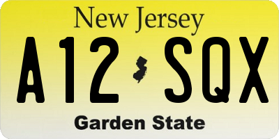 NJ license plate A12SQX