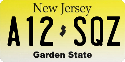 NJ license plate A12SQZ
