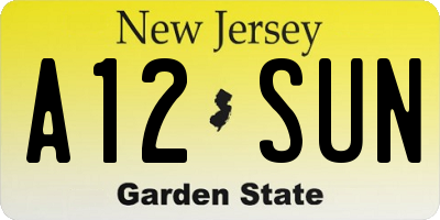 NJ license plate A12SUN
