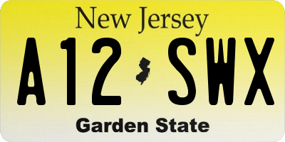 NJ license plate A12SWX