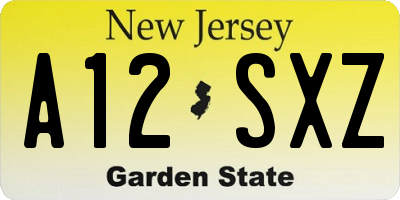 NJ license plate A12SXZ