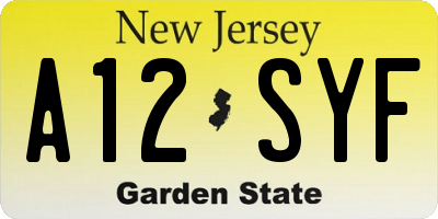 NJ license plate A12SYF