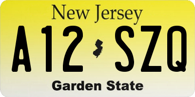 NJ license plate A12SZQ