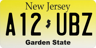 NJ license plate A12UBZ