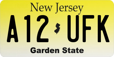 NJ license plate A12UFK