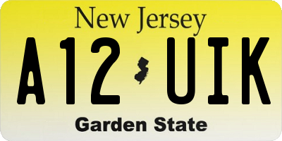 NJ license plate A12UIK