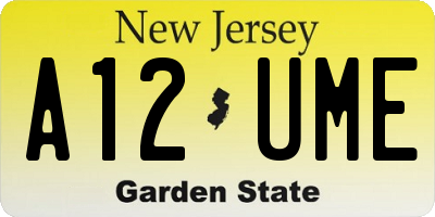 NJ license plate A12UME