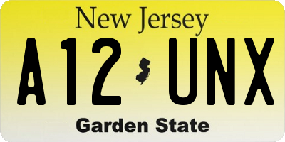NJ license plate A12UNX