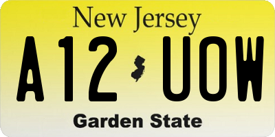 NJ license plate A12UOW