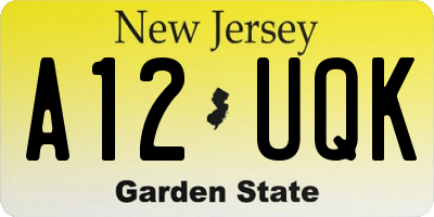 NJ license plate A12UQK