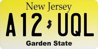 NJ license plate A12UQL