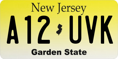 NJ license plate A12UVK