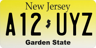 NJ license plate A12UYZ