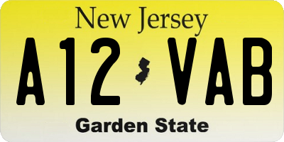 NJ license plate A12VAB