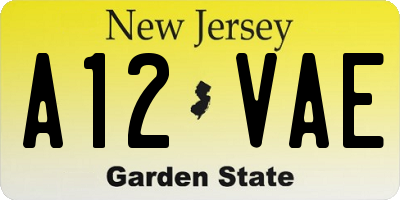 NJ license plate A12VAE