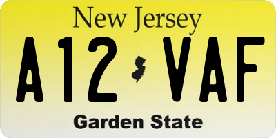 NJ license plate A12VAF