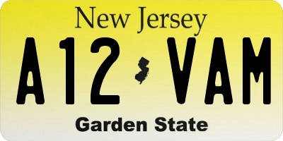 NJ license plate A12VAM