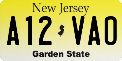 NJ license plate A12VAO