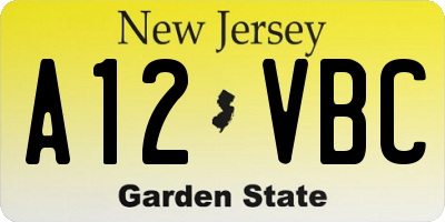 NJ license plate A12VBC