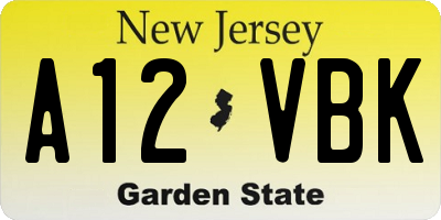 NJ license plate A12VBK