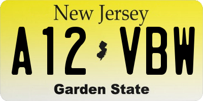 NJ license plate A12VBW