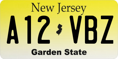 NJ license plate A12VBZ