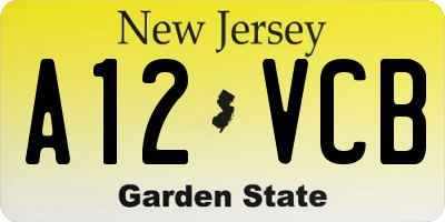 NJ license plate A12VCB