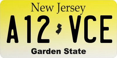 NJ license plate A12VCE