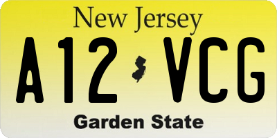 NJ license plate A12VCG