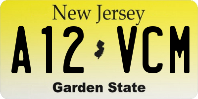 NJ license plate A12VCM