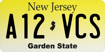 NJ license plate A12VCS