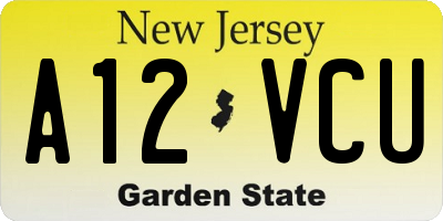 NJ license plate A12VCU