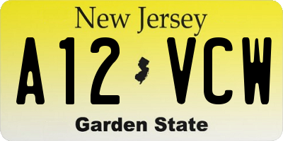 NJ license plate A12VCW