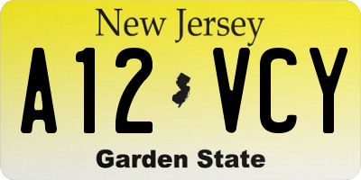 NJ license plate A12VCY