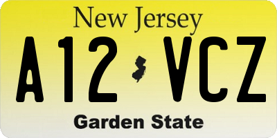 NJ license plate A12VCZ