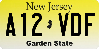 NJ license plate A12VDF