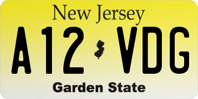 NJ license plate A12VDG