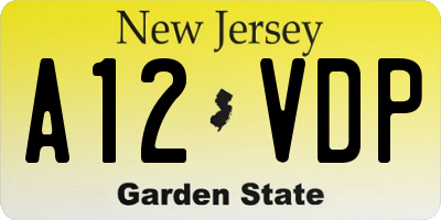 NJ license plate A12VDP