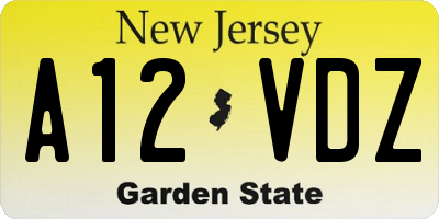 NJ license plate A12VDZ