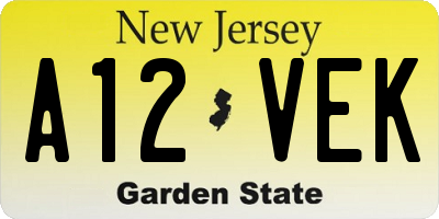 NJ license plate A12VEK