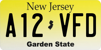 NJ license plate A12VFD