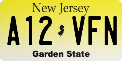 NJ license plate A12VFN