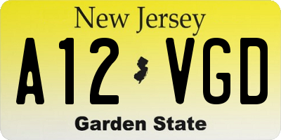 NJ license plate A12VGD
