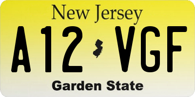 NJ license plate A12VGF