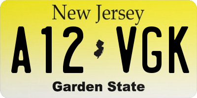 NJ license plate A12VGK