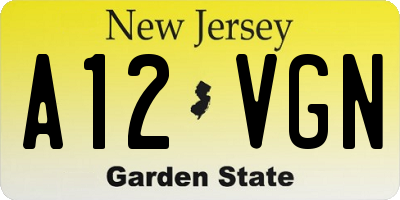 NJ license plate A12VGN