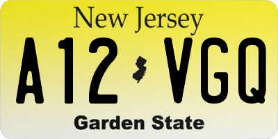 NJ license plate A12VGQ