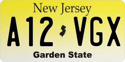NJ license plate A12VGX