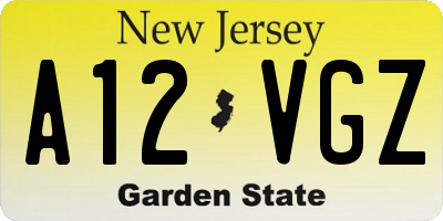 NJ license plate A12VGZ
